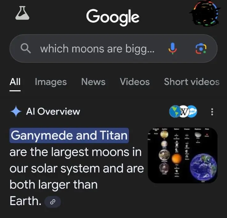 Screen capture of Google error